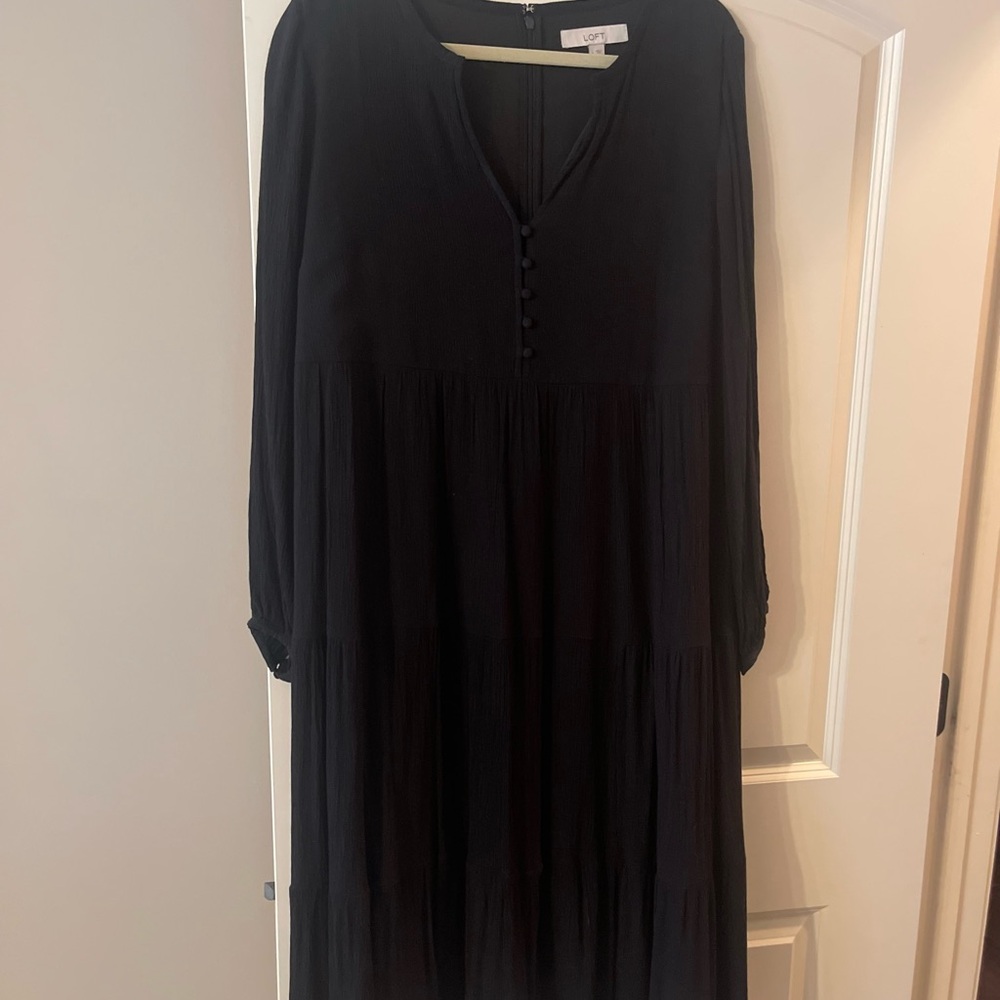 LOFT Black Bishop Sleeve V-Neck Sundress